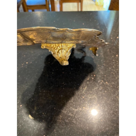 Vintage Gold Plate Butler Tray Relief Embossed Four Ornate Feet 23x13x2 Inches - Picture 2 of 11